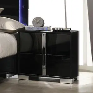 Contemporary Classic Black Bedside Table Bedroom Furniture 1pc Nightstand Chrome Legs Handles