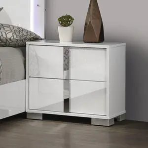 Contemporary Classic White Bedside Table Bedroom Furniture 1pc Nightstand Chrome Legs Handles
