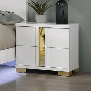 White And Gold Trim 1pc Nightstand Bracketed Metal Legs Acrylic Trim Contemporary Bedroom Furniture
