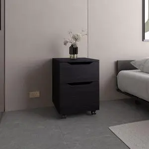 Ethan Open Shelves Nightstand With One Door, Modern Bedside Table For Bedroom Storage, Black