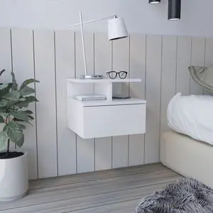 Floating Nightstand Flopini, One Drawer, White Finish
