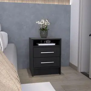 Nightstand 23.6" H, with 2 Drawers and 1 Shelf, Black