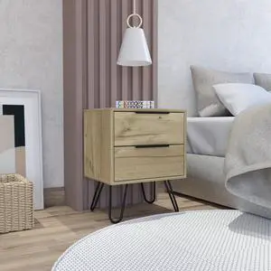Light Oak 2-Drawer Rectangle Nightstand