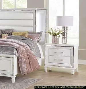 Glamorous White Silver Finish 1pc Nightstand of 2x Drawers Acrylic Bar Pulls Stylish Bedroom Furniture Glamorous White Silver Finish 1pc Nightstand of 2x Drawers Acrylic Bar Pulls Stylish Bedroom Furniture