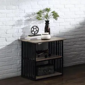 Rustic Industrial Black and Antique Oak Finish Open Shelves Nightstand 1pc Metal Frame Durable Bedroom Furniture