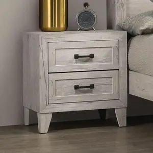Bedside Table White Wash Finish Striking Elegant 1pc Nightstand Contemporary Style Black Bar Pull 2-Drawers