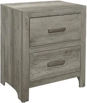 Transitional Aesthetic Bedroom Nightstand Faux Wood Veneer Weathered Gray Finish Nickel Hardware Bed Side Table