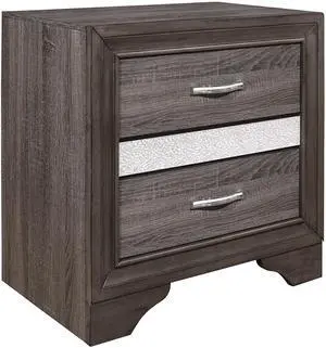 Glamorous Two-Tone Finish Nightstand Hidden Jewelry Drawer Polish Chrome Bar Bedroom Furniture