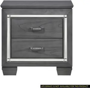 Glamourous Style 1pc Nightstand of 2x Drawers LED Lighting Faux Crystals Bar Pulls Gray Finish Modern Bedroom Furniture