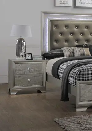 1pc Modern Glam Style Champagne Finish Two Drawer Nightstand Embossed Crocodile Pattern