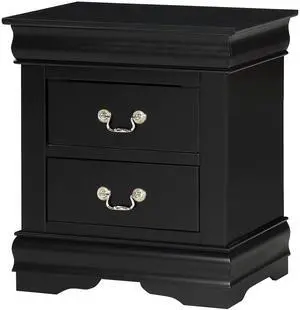 1pc Black Finish Two Drawers Louis Philip Nightstand Solid Wood Contemporary & Simple Style
