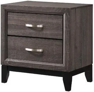 Contemporary 2-Drawer Nightstand End Table Gray Brown Finish Two Storage Drawers Metal Handles Bedroom Living Room Wooden Furniture
