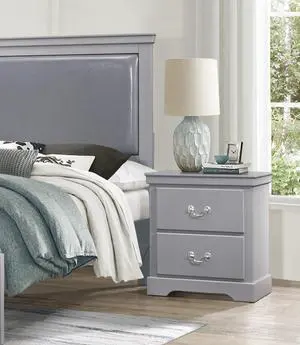 1pc Classic Traditional 2 Drawers Nightstand Gray Finish Bedroom Furniture Wooden Bedside Table Cabinet