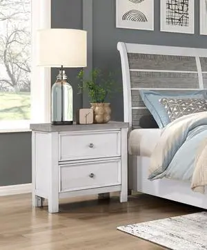White and Gray Finish 1pc Bedroom Nightstand of 2 Drawers Classic Design Wooden Furniture