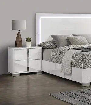 White Color Modern Gorgeous 1pc Bedside Table Bedroom Nightstand Chrome Legs UV Finish