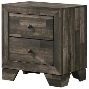 1pc Rustic Two Drawers Storage Nightstand Brown Gray Finish Wooden Bedroom Furniture