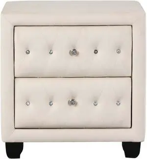 Sophia Modern Style Crystal Tufted 2-Drawer Nightstand Upholstered with Velvet Fabric Made with Wood in Cream same as G150108592 (NJ inventory)