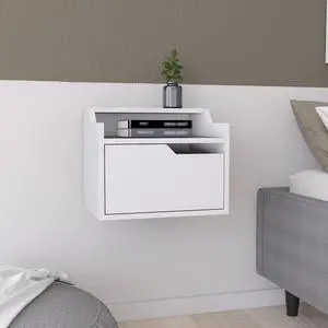 Winchester Floating Nightstand, Modern Dual-Tier Design with Spacious Single Drawer Storage, White