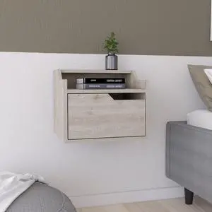 Winchester Floating Nightstand, Modern Dual-Tier Design with Spacious Single Drawer Storage, Light Gray