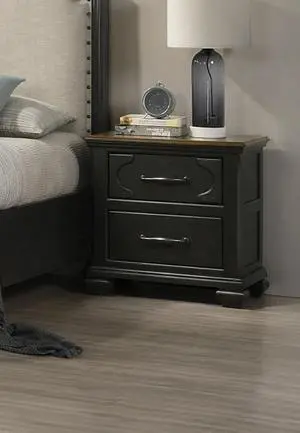 1pc Traditional 2-Drawer Nightstand Wooden Bedroom Furniture Gray Brown Finish Metal knobs