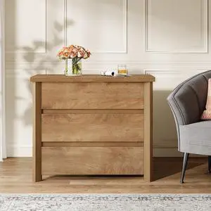 32" Farmhouse Nightstand with 3 Drawers, Large Rustic Brown Bedside Table with Ample Storage for Bedroom & Living Room