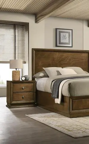 Walnut 1pc Nightstand Bedroom Rubberwood Bedside Table Bronze Metal Knob Furniture