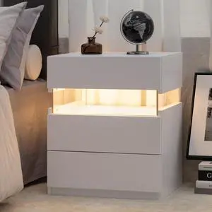 LED Nightstands 3 Drawer Dresser for Bedroom End Table with Acrylic Board LED Bedside Tables for Bedroom Living Room Bedside Furniture (White) LED Nightstands 3 Drawer Dresser for Bedroom End Table with Acrylic Board LED Bedside Tables for Bedroom Living Room Bedside Furniture (White)