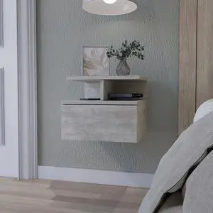 Augusta Floating Nightstand with 2-Tier Shelf and 1-Drawer