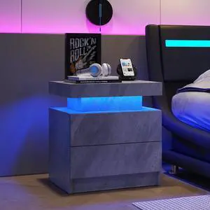 Nightstand LED Bedside Table Cabinet Lights Modern End Side with 2 Drawers for Bedroom (Deep Gray) Nightstand LED Bedside Table Cabinet Lights Modern End Side with 2 Drawers for Bedroom (Deep Gray)