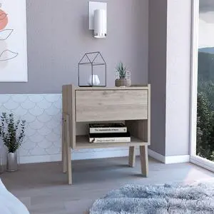 Nightstand 22"H, One Drawer, One Open Shelf, Light Gray