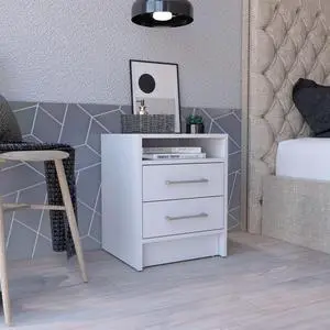 Nightstand 20"H, Two Drawers, Superior Top, Metal Handles, White