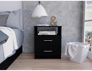 Nightstand 20"H, Two Drawers, One Shelf, Superior Top, Black