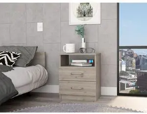 Nightstand 20"H, Two Drawers, One Shelf, Superior Top, Light Gray