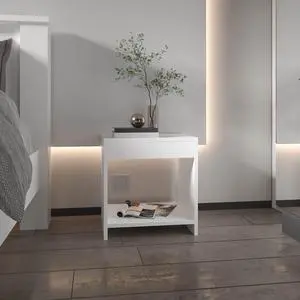 Night Table 16.5"H,  1 spacious Shelf, White