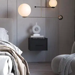 Black Wall-Mounted Floating Nightstand