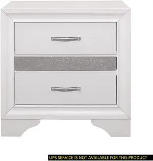 Glamorous Bedroom Furniture 1pc Nightstand of Drawers with Hidden Felt-Lined Jewelry Drawer White Finish and Silver Glitter