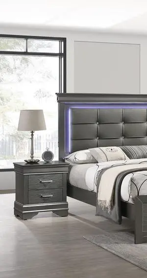 Modern Grey Transitional Wooden Nightstand Bedside Table 2x Drawers Bedroom Furniture