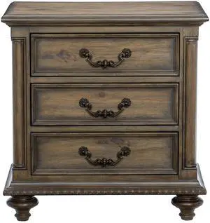 Traditional Vintage Style 1pc Nightstand of 3 Drawers Metal Hardware Weathered Pecan Finish Classic Bedroom Furniture