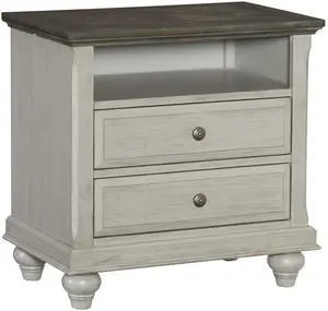 Classic Light Gray Finish 1pc Nightstand with 2x Drawers and Storage Cubby Dark Brown Top Modern Farmhouse Design Bedroom Furniture Side Table