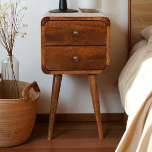 Solid Wood Mini Chestnut Curved Nightstand