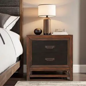 Two Drawer Nightstand, No Assembly Required, Two-Tone Finish