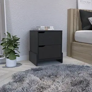 Nightstand with 2-Drawers, End Table with Sturdy Base, Black Nightstand with 2-Drawers, End Table with Sturdy Base, Black