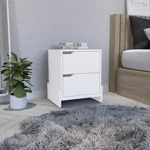 Nightstand with 2-Drawers, End Table with Sturdy Base, White Nightstand with 2-Drawers, End Table with Sturdy Base, White