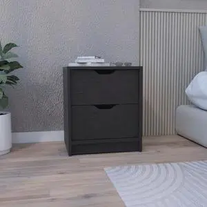 Double Drawer Nightstand 19"H, Bedside Table, Black