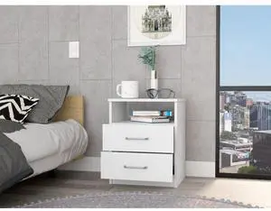 Nightstand 20"H, Two Drawers, Open Shelf, Superior Top, White