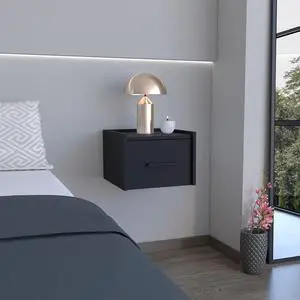 Floating Nightstand, Space-Saving Design with Handy Drawer and Surface, Black