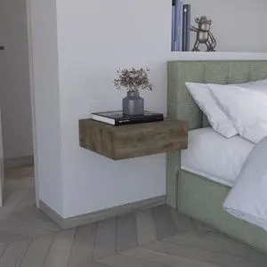 Floating Nightstand 5"H, Modern Wall-Mounted Bedside Shelf with Drawer, Dark Brown