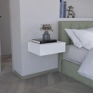 Floating Nightstand 5"H, Modern Wall-Mounted Bedside Shelf with Drawer, White