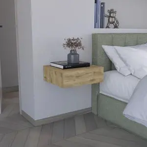 Floating Nightstand 5"H, Modern Wall-Mounted Bedside Shelf with Drawer, Macadamia