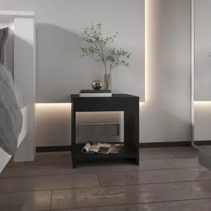 Night Table 16.5"H,  1 spacious Shelf, Black